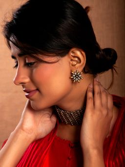 Neeta Boochra - 925 Sterling Silver Two Tone 22K Gold Earring