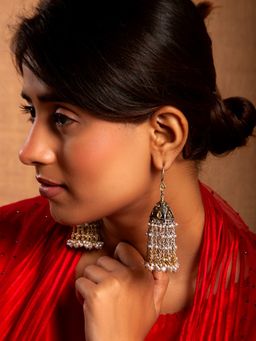 Neeta Boochra - 925 Sterling Silver Two Tone 22K Gold Plated Pearl Beaded Jhumki Earring