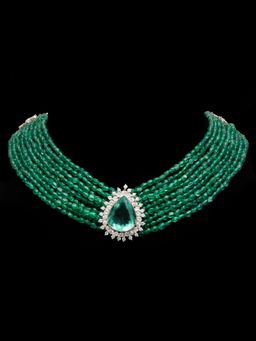 Neeta Boochra - 925 Sterling Silver Green Aventurine Beaded Necklace With Green Onyx & White Zircon