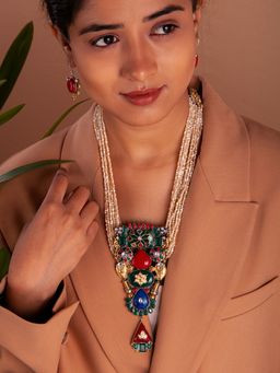 Neeta Boochra - 925 Sterling Silver Two Tone 22K Gold Plated Pearl Beaded Necklace