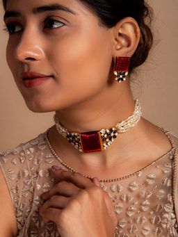 Neeta Boochra - 925 Sterling Silver 22K Gold Plated Gray Moonstone Beaded Necklace