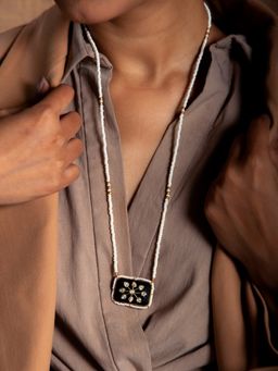 Neeta Boochra - 925 Sterling Silver 22K Gold Plated Pearl Beaded Necklace With Black Onyx & Kundan