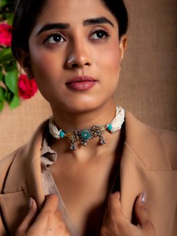 Neeta Boochra - 925 Sterling Silver Two Tone 22K Gold Plated Pearl Beaded Necklace