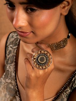 Neeta Boochra - 925 Sterling Silver Two Tone 22K Gold Plated Mirror Ring