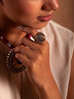 Neeta Boochra - 925 Sterling Silver Two Tone 22K Gold Plated Ring