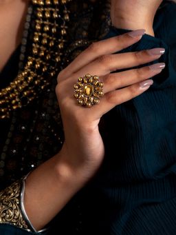 Neeta Boochra - 925 Sterling Silver Two Tone 22K Gold Plated Studs Ring