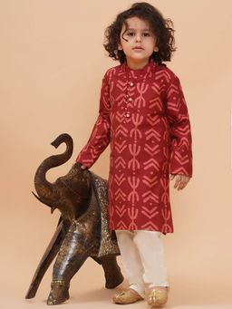 PICCOLO - Cotton Printed Kurta & Pyjama Maroon (Set of 2)