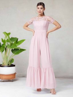 Miss Chase - Womens Dusty Pink Round Neck Half Sleeve Jumpsuit