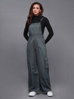 Miss Chase - Womens Grey Square Neck Sleeveless Wide-Leg Polyester Dungaree
