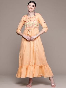 Anubhutee - Women Peach Yoke Embroidered Ethnic Dress