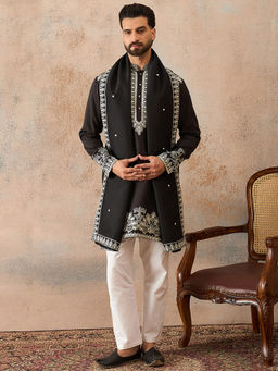 ETHNIC BAY - Black Silk Blend Mandarin Neck Embroidered Kurta With Dupatta