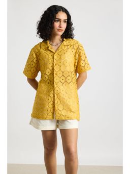 FREAKINS - Self Design Crochet Womens Shirt-Yellow
