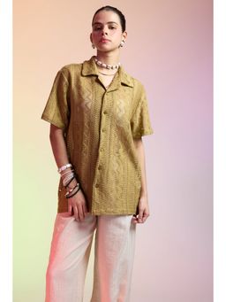 FREAKINS - Self Design Crochet Womens Shirt Khaki