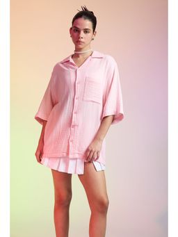 FREAKINS - Breezy Relaxed Light Pink Shirt