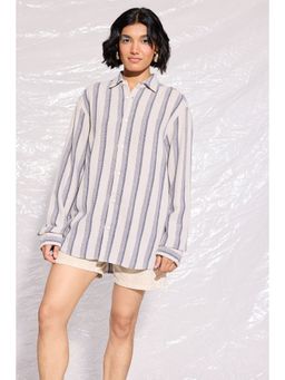 FREAKINS - Knit Full Sleeves Womens Shirt Grey Blue Stripes
