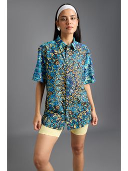 FREAKINS - Floral Aqua Printed Womens Resort Shirt