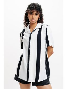 FREAKINS - Black Striped Printed Viscose Shirt