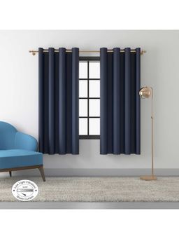 HomeTown - Fiesta Solid Textured Sheer Door Curtains 7 Feet In Navy Colour (Set of 2)