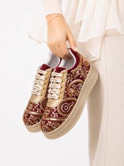 RETTROSE - Maroon Hand Embroidered Indian Ethnic Bridal Sneakers