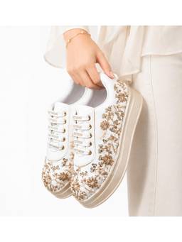 RETTROSE - Ivory Ruhani Embellished Sneakers