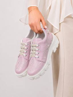 RETTROSE - Pink Hand Embroidered Chunky Sneakers