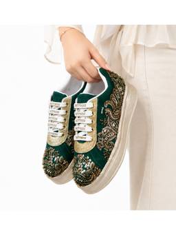 RETTROSE - Green Zoya Embellished Sneakers