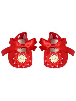 Coco Candy - Pearl Floral Ribbon Booties - Red