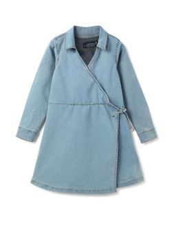 Tales & Stories - Girls Blue Solid Full Sleeve Wrap Dress