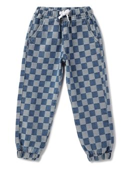 Tales & Stories - Unisex Kids Blue Checked Cotton Joggers