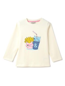 Tales & Stories - Girls Off White Printed Full Sleeve Cotton T-Shirt