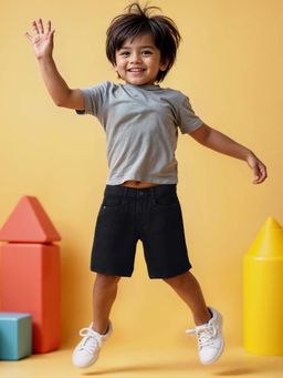 Tales & Stories - Boys Black Washed Lycra Denim Shorts