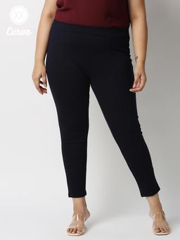 Twenty Dresses by Nykaa Fashion - Curve Navy Blue A Classy Finish Jeggings