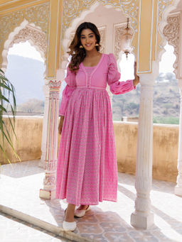 Ragavi - Prism Pink Maxi Dress with Crop Jacket (Set of 2)