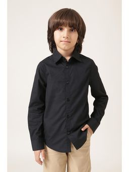One Friday - Boys Black Poplin Cotton Shirt with Embroidery