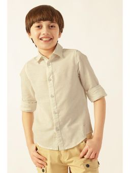 One Friday - Boys Off White Solid Cotton Shirt Full Sleeves