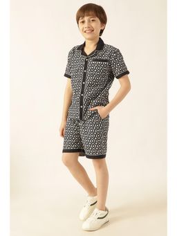 One Friday - Boys Black Abstract Cotton Slub Shirt