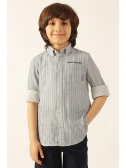 One Friday - Boys Grey Striped Printed Cotton Shirt