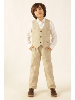 One Friday - Boys Beige Striped Cotton Trousers