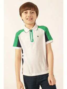 One Friday - Boys Green Color Printed Polo T-Shirt