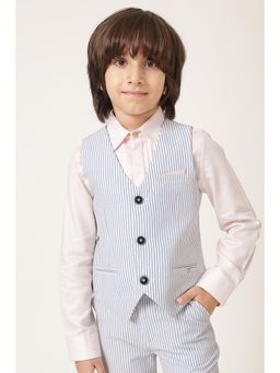 One Friday - Boys Blue Striped Seersucker Waistcoat
