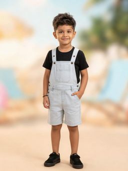 KiddoPanti - Boys Denim Sleeveless Woven Solid Dungaree Shorts