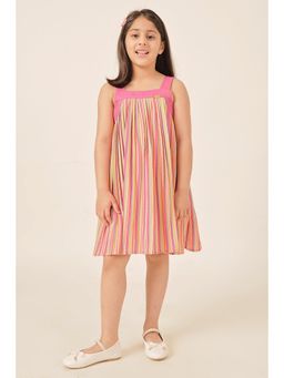 One Friday - Girls Multi Stripe Poly Moss Dress