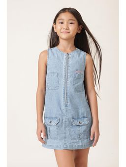 One Friday - Girls Blue Denim Zip Closure Dress