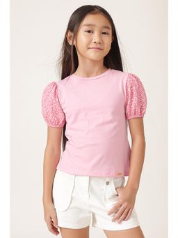 One Friday - Girls Pink Printed Cotton Top