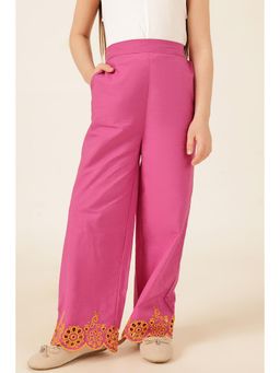 One Friday - Girls Pink Schiffly Poplin Woven Trousers