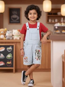 KiddoPanti - Boys Denim Dungaree with Tokyo Japan Travel Graphic