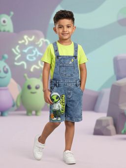 KiddoPanti - Boys Denim Dungaree with Peek-a-Boo from Planet Z Graphic