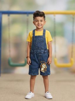 KiddoPanti - Boys Denim Dungaree with Monkey Print