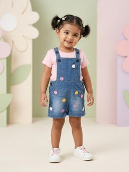 KiddoPanti - Girls Denim Dungaree - Blue