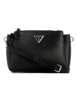 Guess - Women Black Textured Sling Bag with Detachable Strap